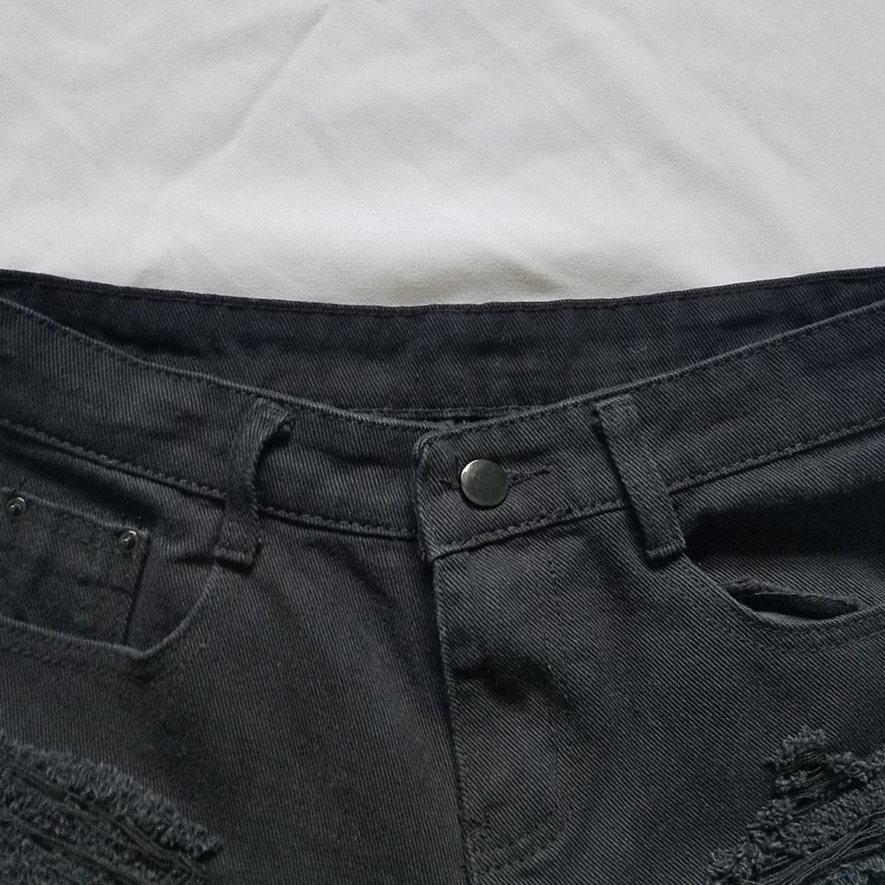 Black High Rise Distressed Jean Shorts - Picture 2 of 5